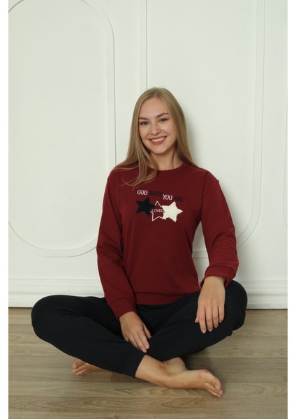 Fawn 3104 Interlok Kumaş Yıldız Nakışlı Kışlık Ev Kadın Pijama Takımı fiyatları