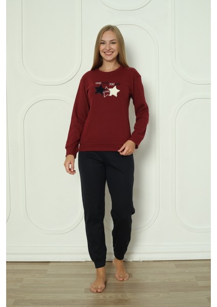 Fawn 3104 Interlok Kumaş Yıldız Nakışlı Kışlık Ev Kadın Pijama Takımı indirimleri