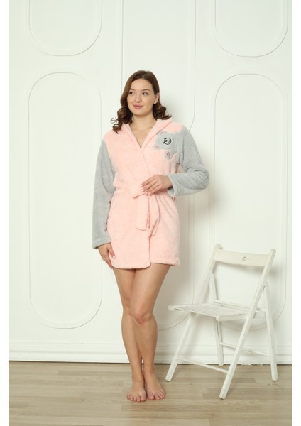 Fwn 3609 Kapüşonlu Welsoft Peluş Yumoş Panda Nakışlı Kadın Sabahlık fiyatları