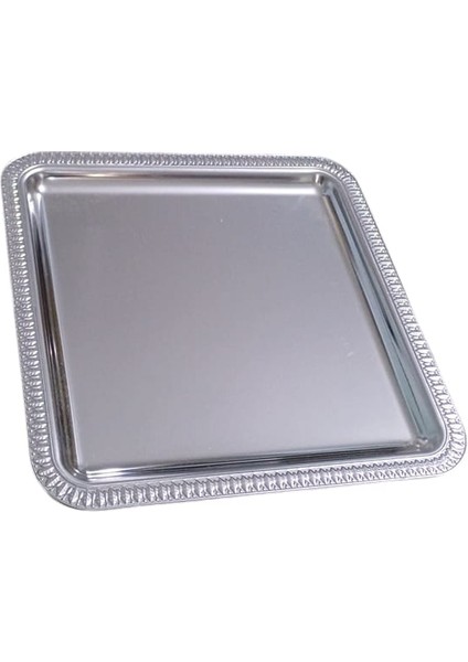Metal Gümüş Kaplama Kare 20 X 20 Cm Sunum Tepsisi