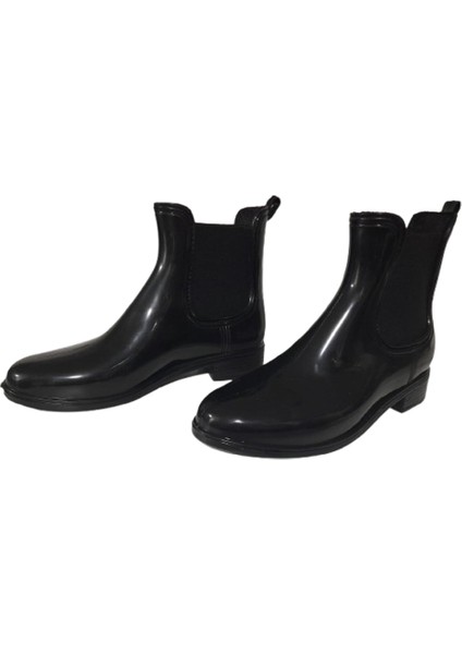 Kadın Plastik Kısa Lastikli Yağmur Çizmesi Ince Taban Siyah Renk fiyatları