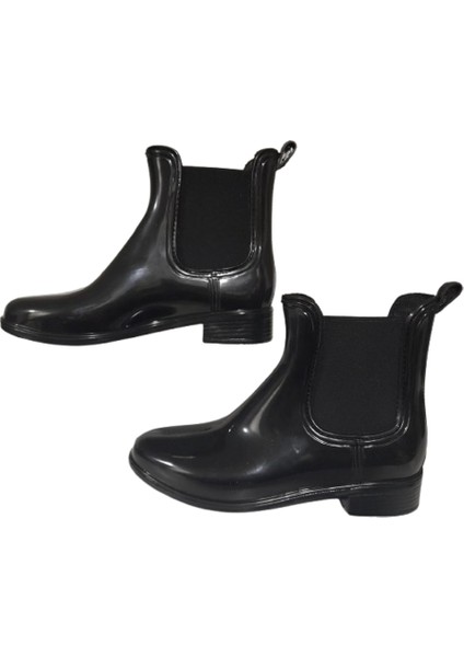 Kadın Plastik Kısa Lastikli Yağmur Çizmesi Ince Taban Siyah Renk fırsatları