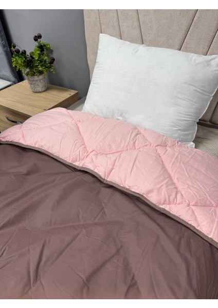 Pamuk Ranforce Tek Kişilik Yorgan Çift Taraflı Kahve-Pembe Düz Desen fiyatları