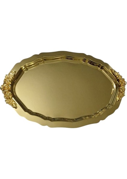 Metal Gold Kaplama 32 X 22 Cm Oval Tepsi