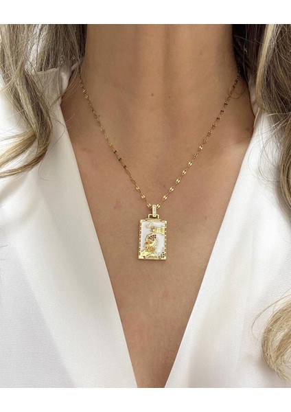 Çelik Plaka Taşlı Mutlu Kadın Tarot Kolye