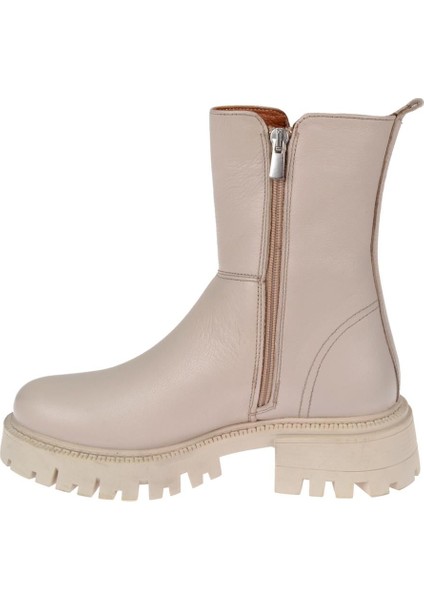 Castle Black Hakiki Deri Fermuarlı Kadın Bot SK-23782 BEJ modelleri