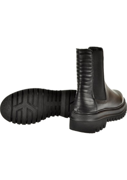 Hakiki Deri Yanları Lastikli Kadın Bot PLM-FELAL SİYAH indirimleri