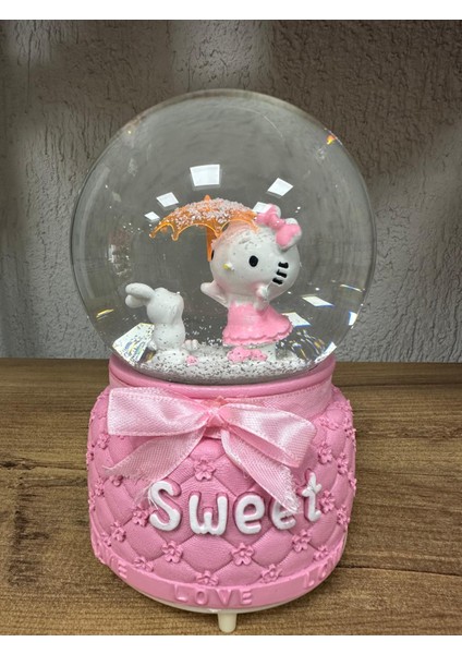 Hello Kitty Işıklı Müzikli Kar Püskürtmeli Büyük Boy Pilli Kar Küresi