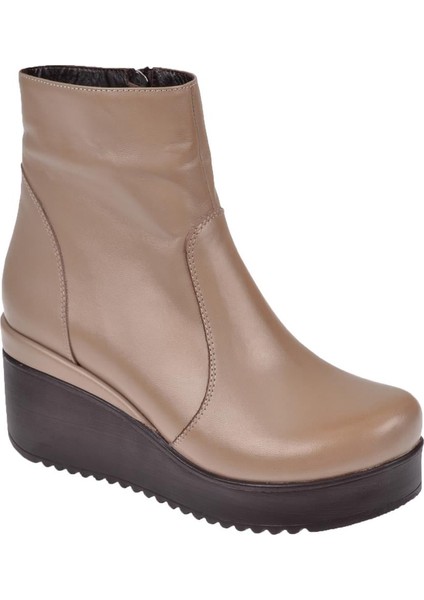 Hakiki Deri Dolgu Taban Kadın Bot AYK-300 VİZON