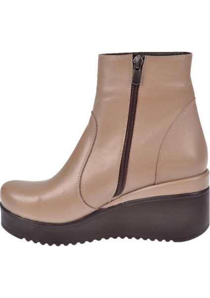 Hakiki Deri Dolgu Taban Kadın Bot AYK-300 VİZON modelleri