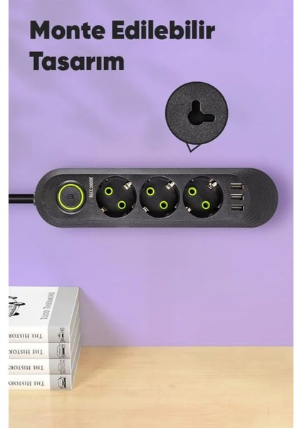 Akım Korumalı Priz 3'lü Grup Priz 3 USB Çıkışlı 1.5 Metre modelleri