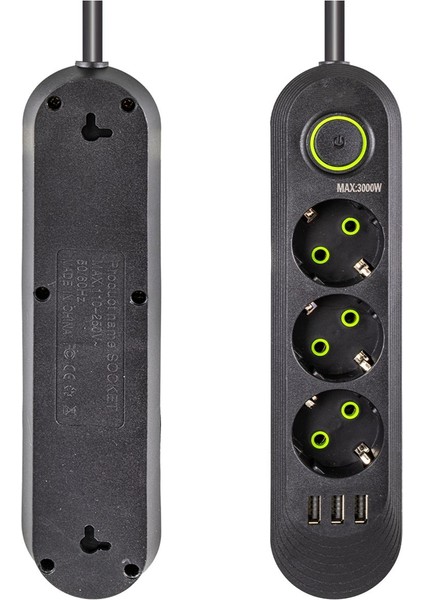 Akım Korumalı Priz 3'lü Grup Priz 3 USB Çıkışlı 1.5 Metre indirimleri