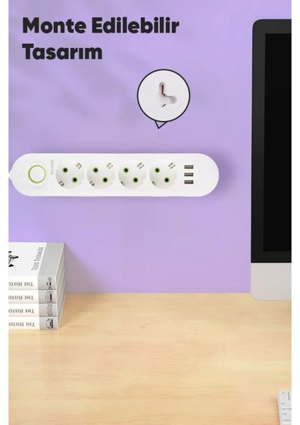 Akım Korumalı 4'lü Grup Priz 3 USB Çıkışlı 1.5 M Kablolu Priz 3000 Watt