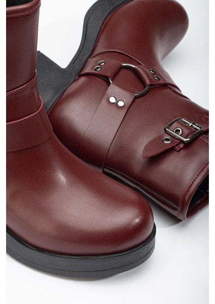 Bordo Toka Aksesuarlı Fermuarlı Kalın Topuklu Günlük Kadın Bot fırsatları