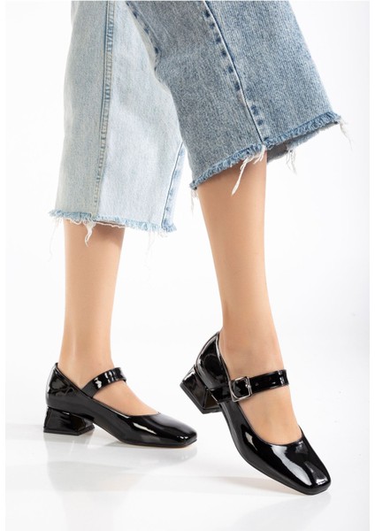 Siyah Rugan Günlük 4 cm Topuklu Bayan Ayakkabı