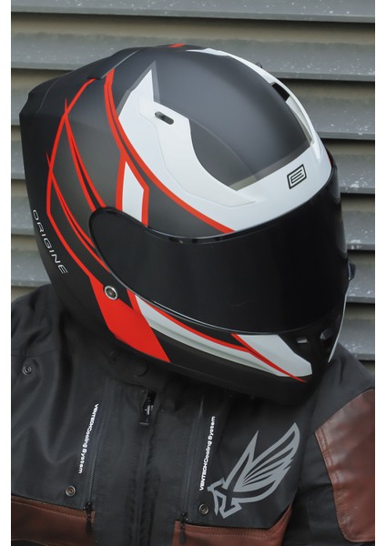 Strada Competition Beyaz-Kırmızı-Siyah Kask ( Güneş Vizörlü )