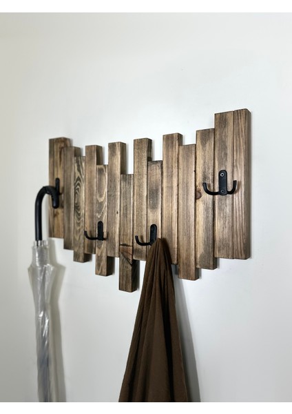 Doğal Ahşap Simetrik Masif 4 Askılı Vestiyer Portmanto Vintage Ceviz modelleri