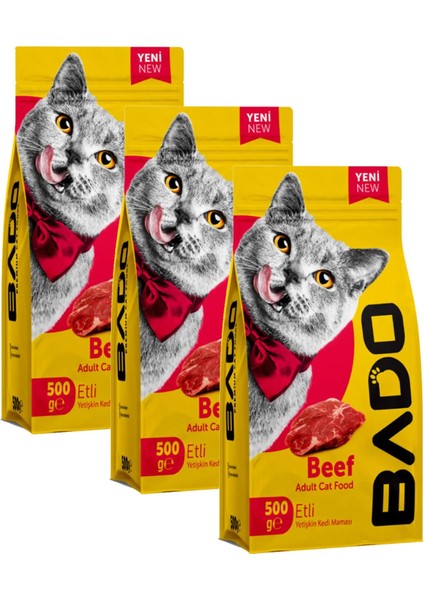 Kedi Maması Etli Yetişkin Kuru 500 gr x 3 Adet