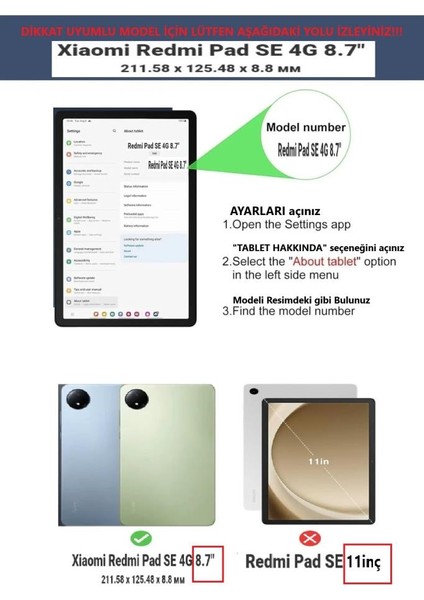 Xiaomi Redmi Pad Se 8.7inç Kılıf Dönen Tablet Kilifi Ekran Koruyucu+Kalem (Redmipad Se 11INÇ Değildir)
