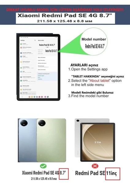 Xiaomi Redmi Pad Se 8.7inç Kılıf Dönen Tablet Kilifi Ekran Koruyucu+Kalem (Redmipad Se 11INÇ Değildir) fiyatları