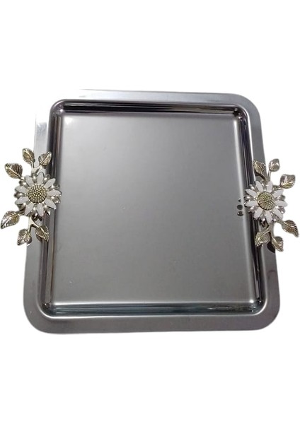 Metal Gümüş Kaplama 20 X 20 Cm Kare Tepsi