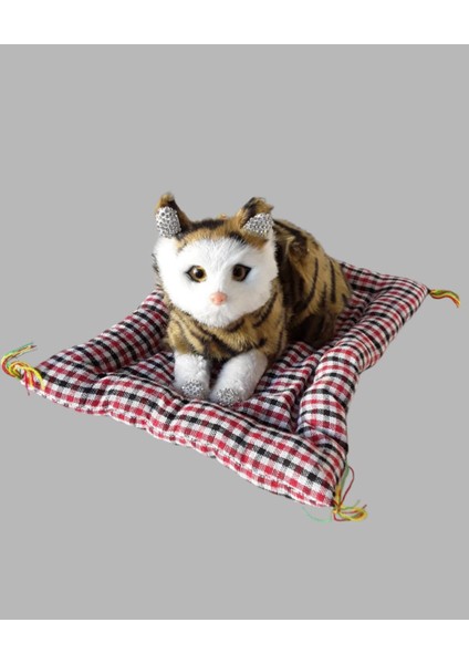 Pelüş Kedi, Minder Üzerinde, Kedi Sesli Miyavlayan Biblo Oyuncak, Hediyelik