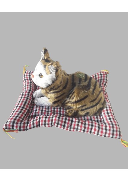 Pelüş Kedi, Minder Üzerinde, Kedi Sesli Miyavlayan Biblo Oyuncak, Hediyelik fiyatları
