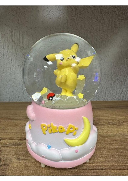 Pikachu Işıklı Müzikli Kar Püskürtmeli Büyük Boy Pilli Kar Küresi