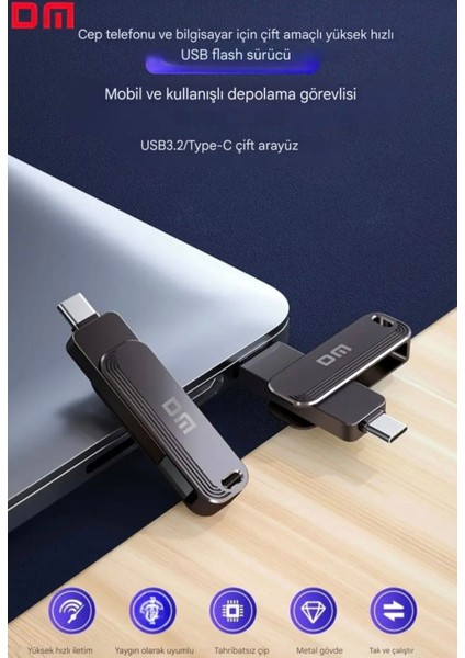 128Gb. Type-C ve Usb 3.2 Type-C Girişli Tüm Cihazlara iphone 15/16 Serisine Uyumlu Yüksek Hızlı Çift Girişli Otg