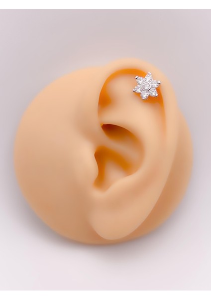 Cerrahi Çelik Piercing Full Zirkon Çiçek Figürlü Kıkırdak Helix Tragus Piercing (1ADET)