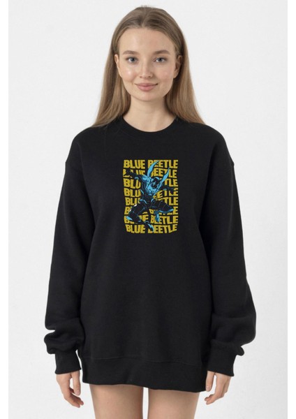 Blue Beetle Lettern Siyah Kadın 2ip Sweatshirt