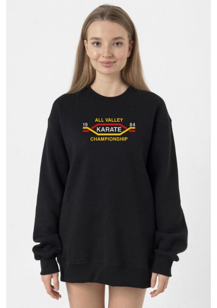 Cobra Kai All Valley Karate Championship 1984 Siyah Kadın 2ip Sweatshirt