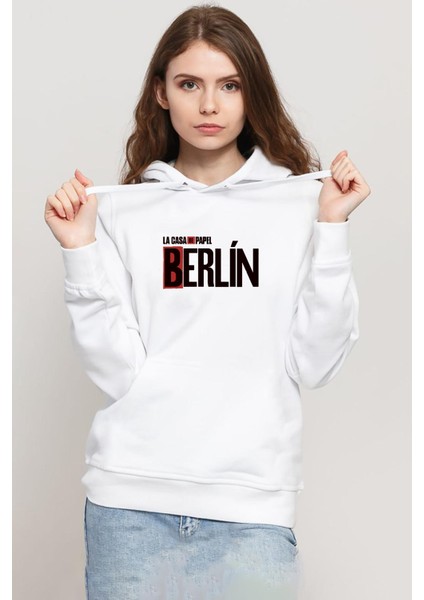 La Casa De Papel Berlin Beyaz Kadın 3ip Kapşonlu Sweatshirt