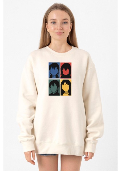 Erased Anime All Main Character Minimal Colorful Art Ekru Kadın 2ip Sweatshirt