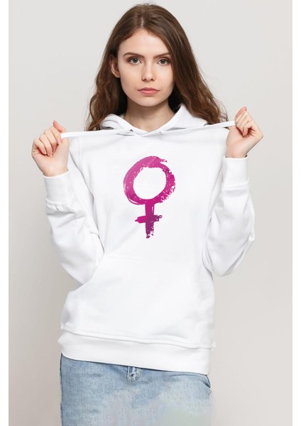 Purple Venus Symbol Beyaz Kadın 3ip Kapşonlu Sweatshirt