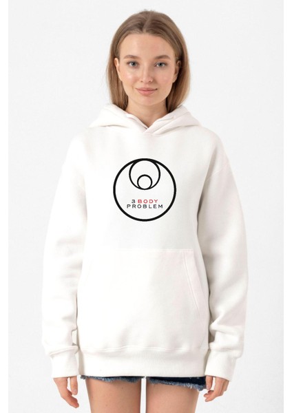 3 Body Problem Logo Beyaz Kadın 3ip Kapşonlu Sweatshirt