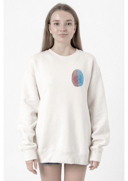 Bordo Mavi Parmak Izi Beyaz Kadın 2ip Sweatshirt