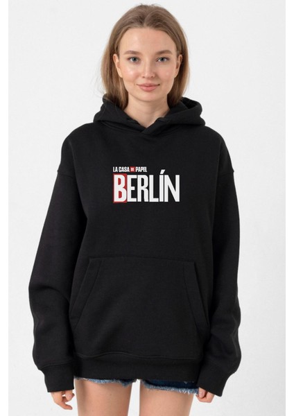La Casa De Papel Berlin Siyah Kadın 3ip Kapşonlu