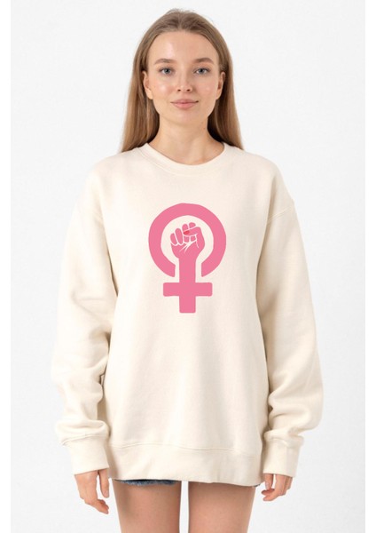Pink Venus Symbol Hand Ekru Kadın 2ip Sweatshirt