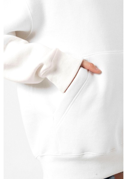 Sarı Kırmızı Parmak Izi Beyaz Kadın 3ip Kapşonlu Sweatshirt