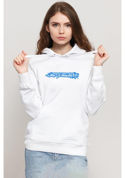 Need For Speed Most Wanted Beyaz Kadın 3ip Kapşonlu Sweatshirt