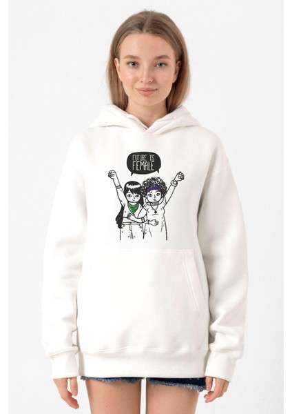 Future Is Female Beyaz Kadın 3ip Kapşonlu Sweatshirt
