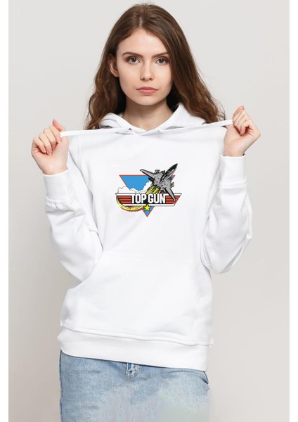Top Gun Vintage Jet Stars Beyaz Kadın 3ip Kapşonlu Sweatshirt