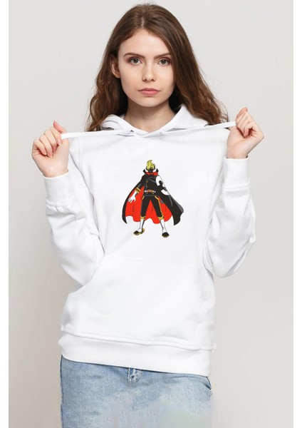 One Piece Anime Sanji Beyaz Kadın 3ip Kapşonlu Sweatshirt