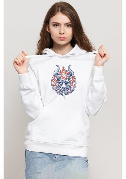 One Piece Anime Yamato Mask Beyaz Kadın 3ip Kapşonlu Sweatshirt