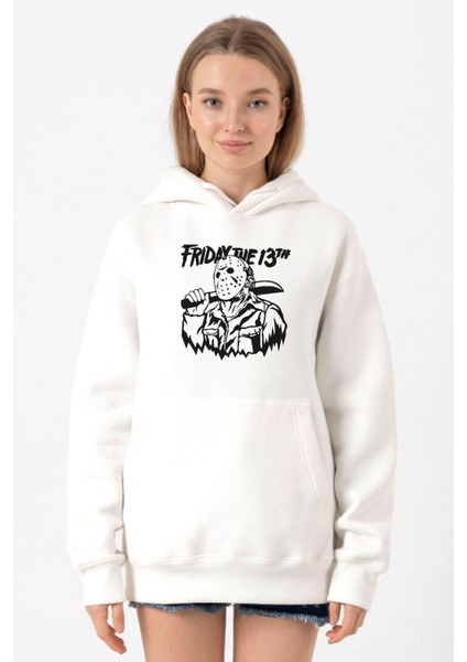 Friday The 13TH Halloween Beyaz Kadın 3ip Kapşonlu Sweatshirt