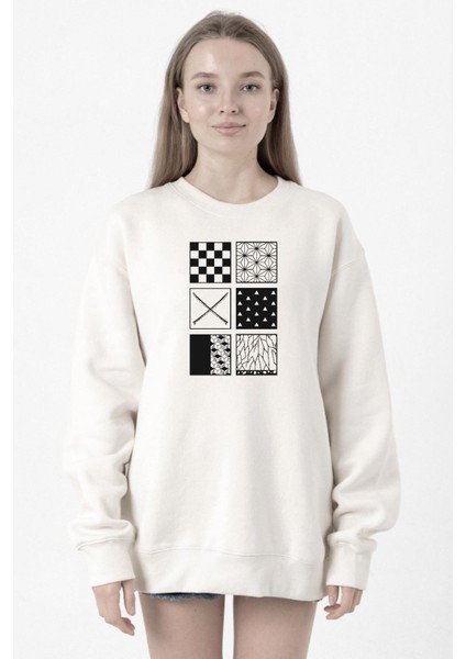 Demon Slayer Anime Patterns Beyaz Kadın 2ip Sweatshirt