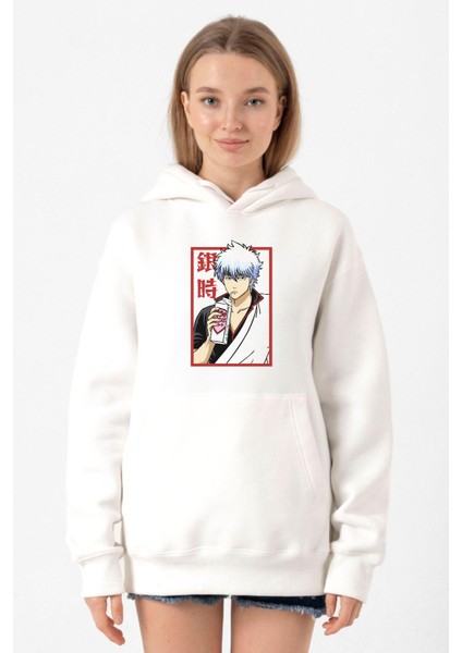 Gintama Anime Gintoki Fruit Juice Beyaz Kadın 3ip Kapşonlu Sweatshirt