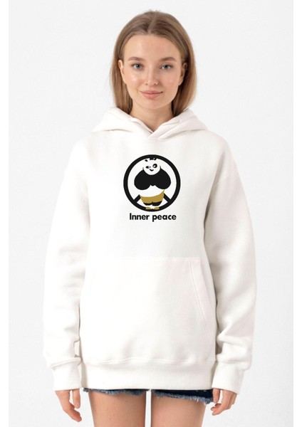 Kung Fu Panda Inner Peace Beyaz Kadın 3ip Kapşonlu Sweatshirt