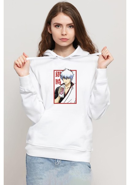 Gintama Anime Gintoki Fruit Juice Beyaz Kadın 3ip Kapşonlu Sweatshirt